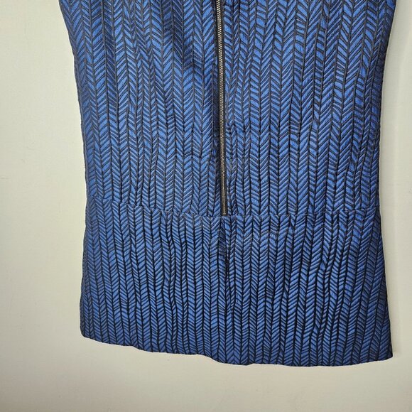 Alice + Olivia Liv Herringbone Jacquard Drop-Waist Dress Blue Black Size 8 Party - Picture 8 of 12